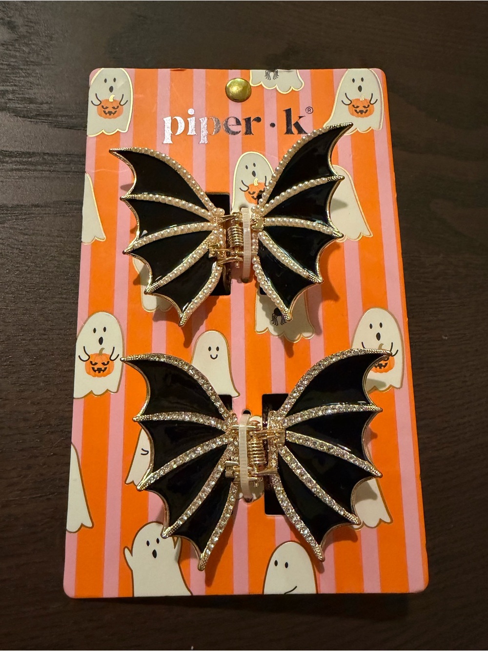 NWT Piper K Halloween Jeweled Black Bat Hair Barrette Clip Set - Spooky